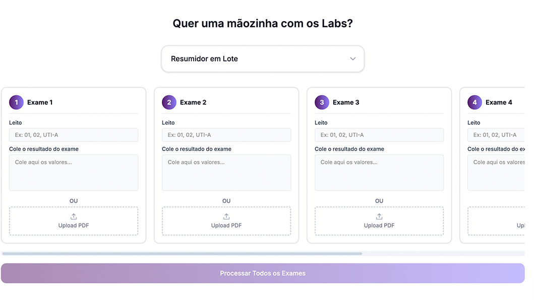 Tela do Resumidor em Lote LabHelp AI